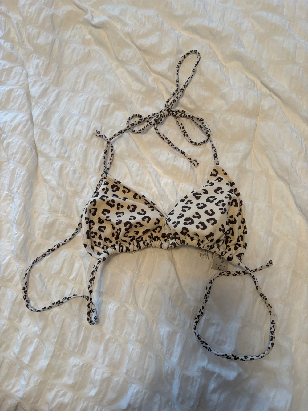 Abercrombie & Fitch Leopard Print Triangle Bikini Top - Cream and Brown